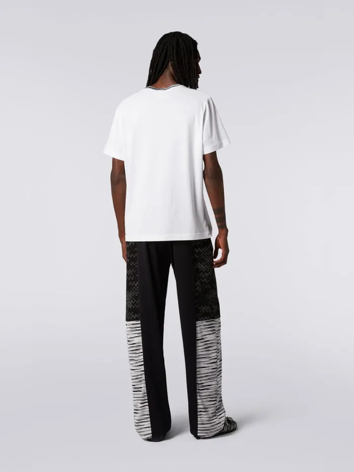 Men CrewNeck Cotton TShirt With Contrasting Detail And Logo Lettering White Missoni Polos and Tshirts