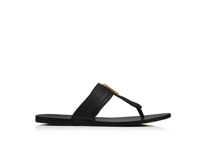Men Espadrilles and Sandals Tom Ford Smooth Leather Brighton Sandal Black