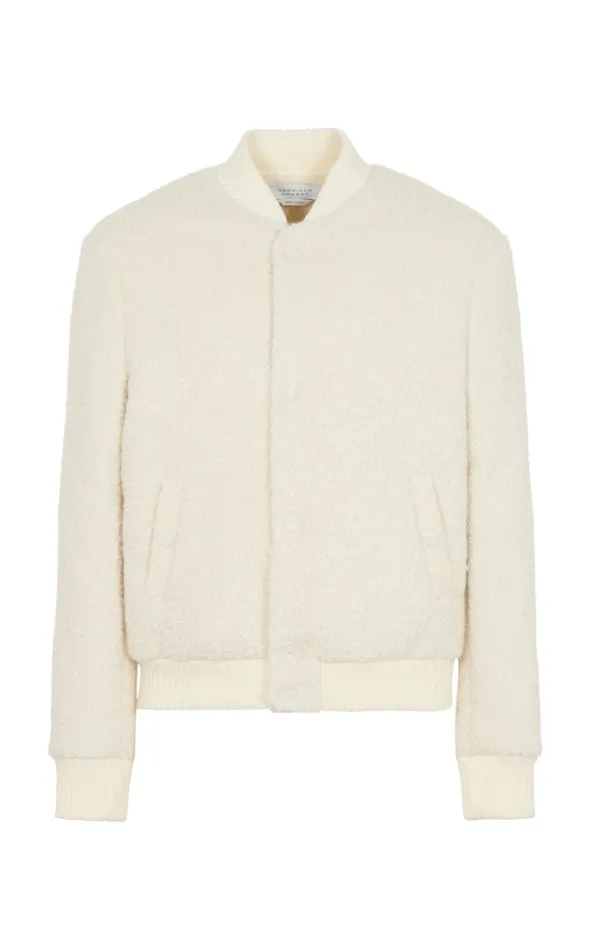 Men Jackets and Outerwear Gabriela Hearst Brandon Bomber Jacket In Ivory Cashmere Boucle Men Jackets and Outerwear Gabriela Hearst Brandon Bomber Jacket In Ivory Cashmere Boucle