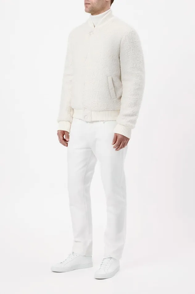 Men Jackets and Outerwear Gabriela Hearst Brandon Bomber Jacket In Ivory Cashmere Boucle