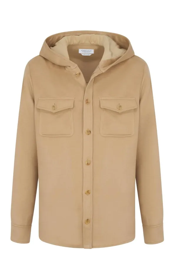 Men Jackets and Outerwear Gabriela Hearst Swift Hoodie Shirt In Camel Winter Silk