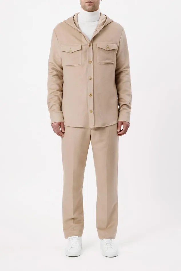 Men Jackets and Outerwear Gabriela Hearst Swift Hoodie Shirt In Camel Winter Silk