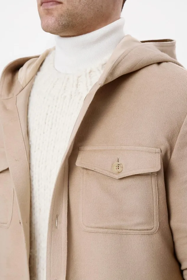Men Jackets and Outerwear Gabriela Hearst Swift Hoodie Shirt In Camel Winter Silk
