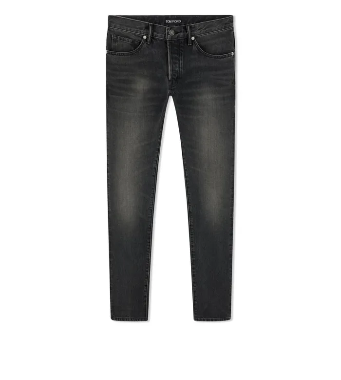 Men Jeans Tom Ford Aged Black Wash Slim Fit Denim Aged Black Wash