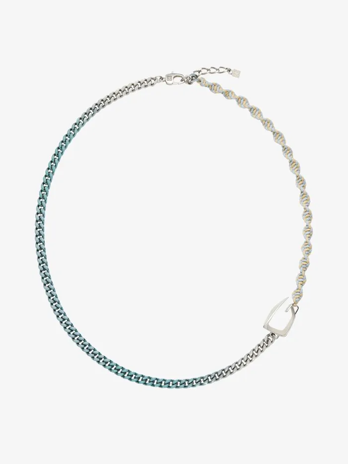 Men Jewelry Givenchy Giv Cut Necklace In Metal Enamel And Woven Cotton Sky Blue