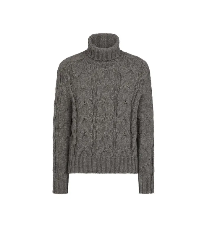 Men Knitwear Tom Ford Baby Yak Cable Knit Roll Neck Grey Melange