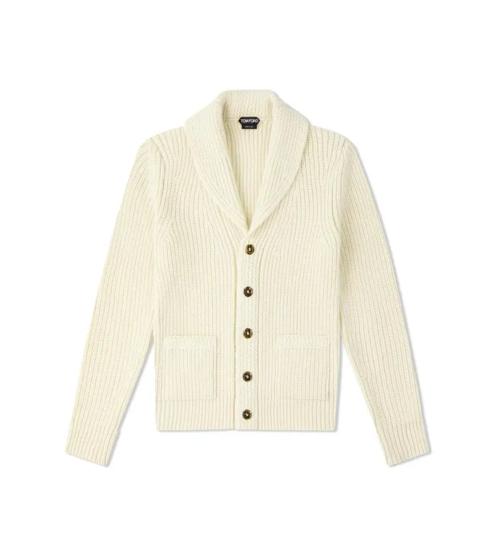 Men Knitwear Tom Ford Cashmere Mohair Shawl Collar Cardigan Ivory