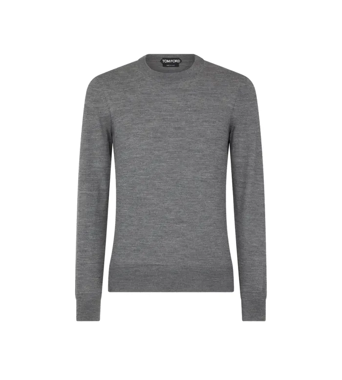 Men Knitwear Tom Ford Fine Gauge Merino Crew Neck Charcoal