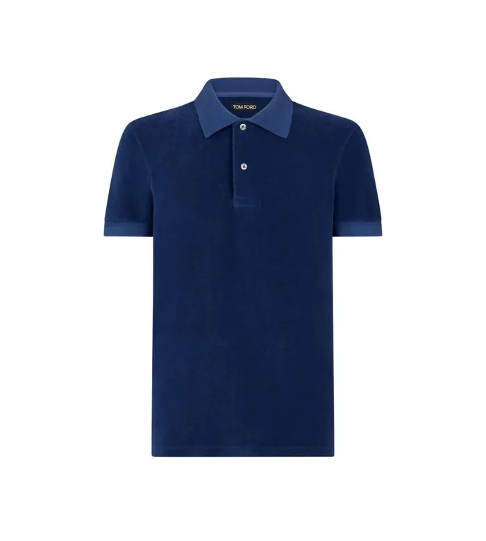 Men Knitwear Tom Ford Towelling Polo Midnight Blue