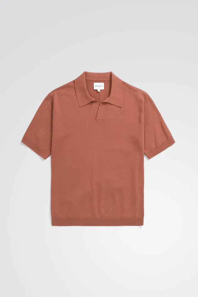 Men Leif Cotton Linen Polo Red Clay Norse Projects Knitwear