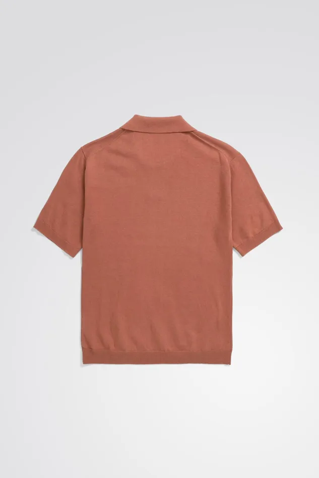 Men Leif Cotton Linen Polo Red Clay Norse Projects Knitwear