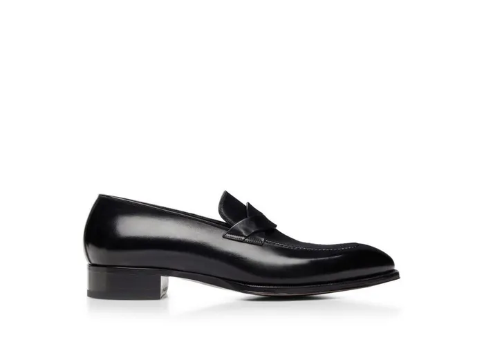 Men Loafers Tom Ford Burnished Leather Elkan Twisted Band Loafer Black