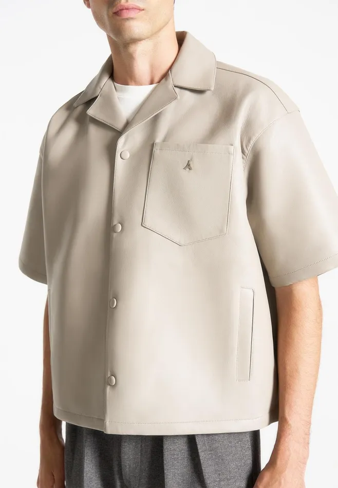 Men Manire De Voir Boxy Leather Revere Shirt Stone