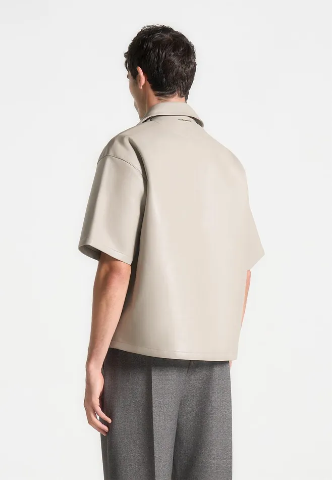 Men Manire De Voir Boxy Leather Revere Shirt Stone