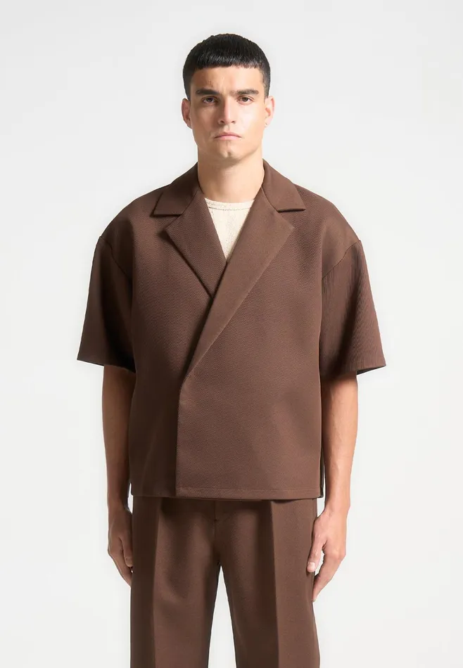 Men Manire De Voir Boxy Twill Double Breasted Shirt Brown