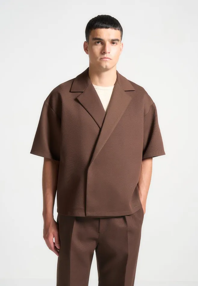 Men Manire De Voir Boxy Twill Double Breasted Shirt Brown