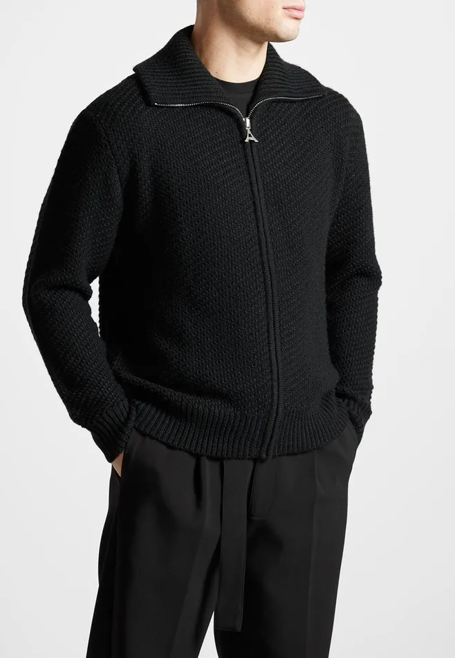 Men Manire De Voir Diagonal Knit Cardigan Black