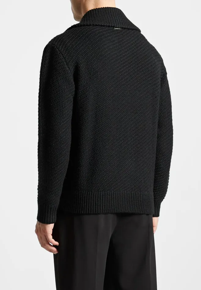 Men Manire De Voir Diagonal Knit Cardigan Black