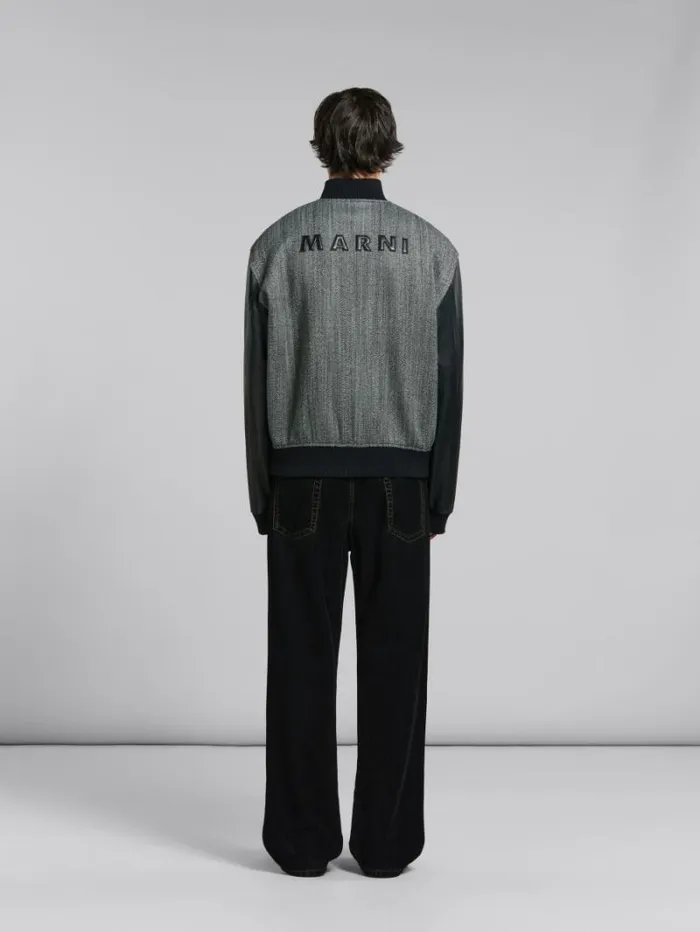 Men Marni Coats and Jackets Black Herringbone Wool Jacket With Leather Sleeves