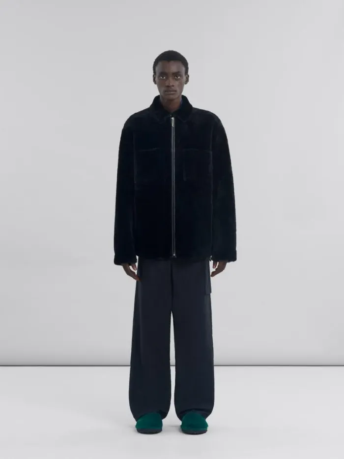 Men Marni Coats and Jackets Black Shaved Shearling Jacket