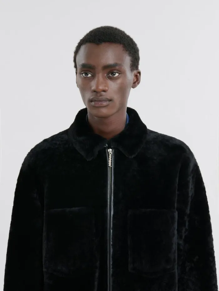 Men Marni Coats and Jackets Black Shaved Shearling Jacket