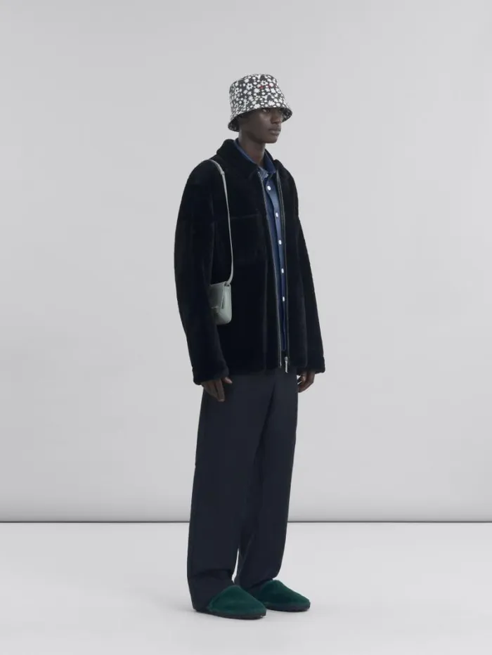 Men Marni Coats and Jackets Black Shaved Shearling Jacket