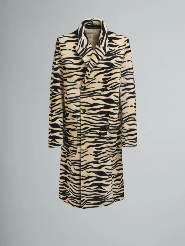 Men Marni Coats and Jackets Double Breasted Tiger Print Shearling Coat