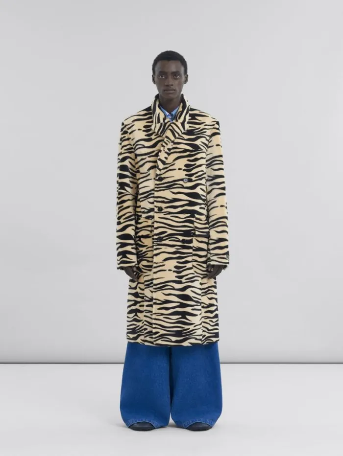 Men Marni Coats and Jackets Double Breasted Tiger Print Shearling Coat