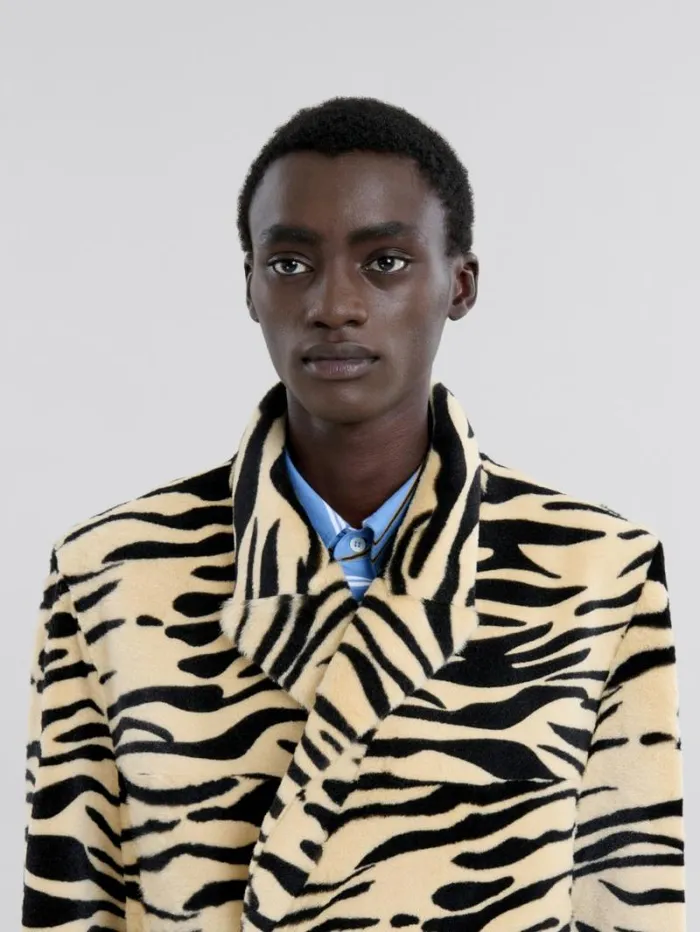 Men Marni Coats and Jackets Double Breasted Tiger Print Shearling Coat