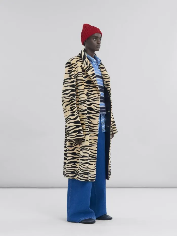 Men Marni Coats and Jackets Double Breasted Tiger Print Shearling Coat