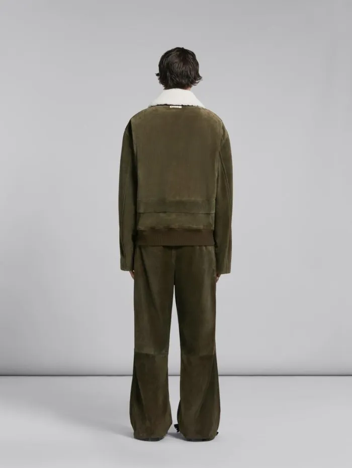 Men Marni Coats and Jackets Green Suede Jacket With Shearling Collar