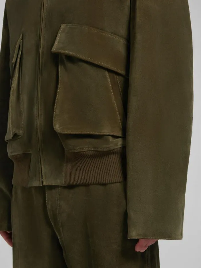Men Marni Coats and Jackets Green Suede Jacket With Shearling Collar