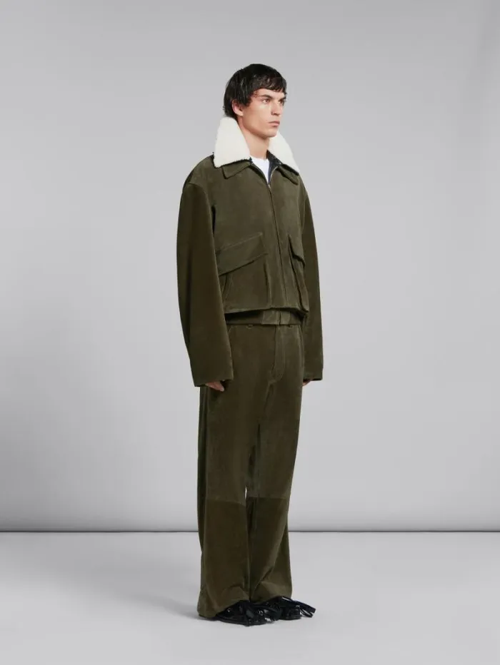 Men Marni Coats and Jackets Green Suede Jacket With Shearling Collar