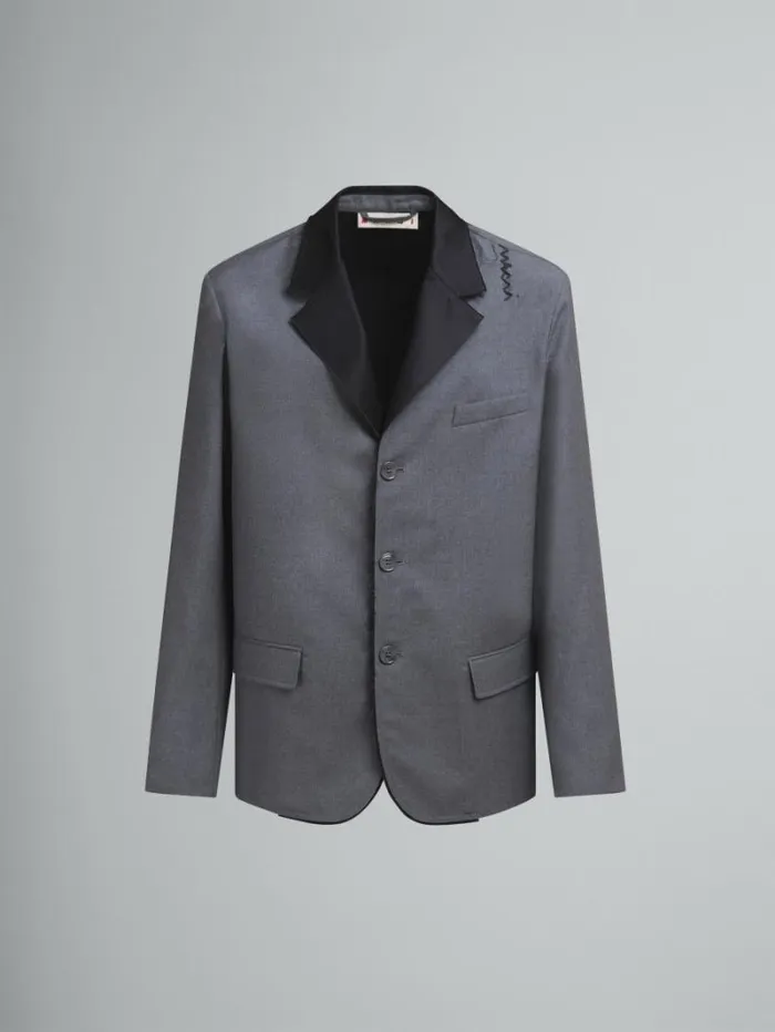 Men Marni Coats and Jackets Grey Single Breasted Wool Jacket With Marni Symbol