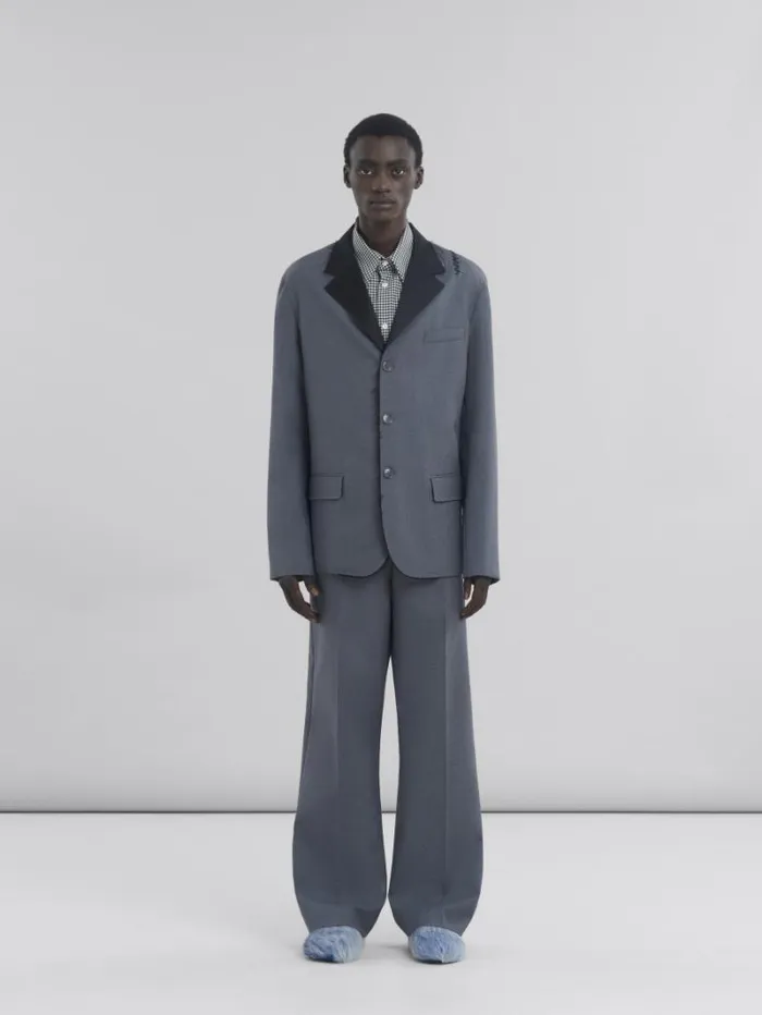 Men Marni Coats and Jackets Grey Single Breasted Wool Jacket With Marni Symbol