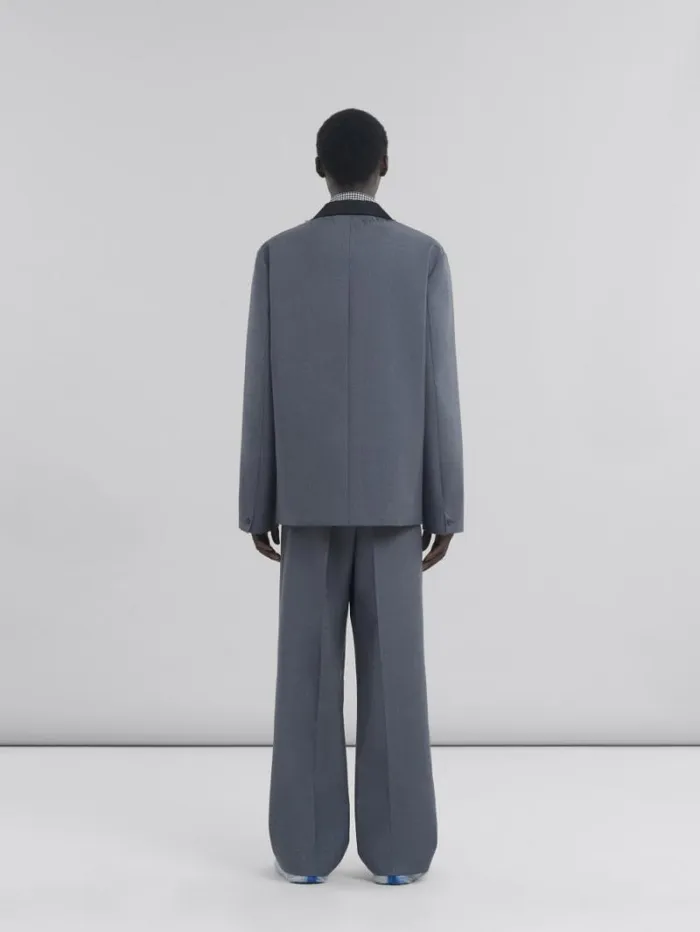 Men Marni Coats and Jackets Grey Single Breasted Wool Jacket With Marni Symbol