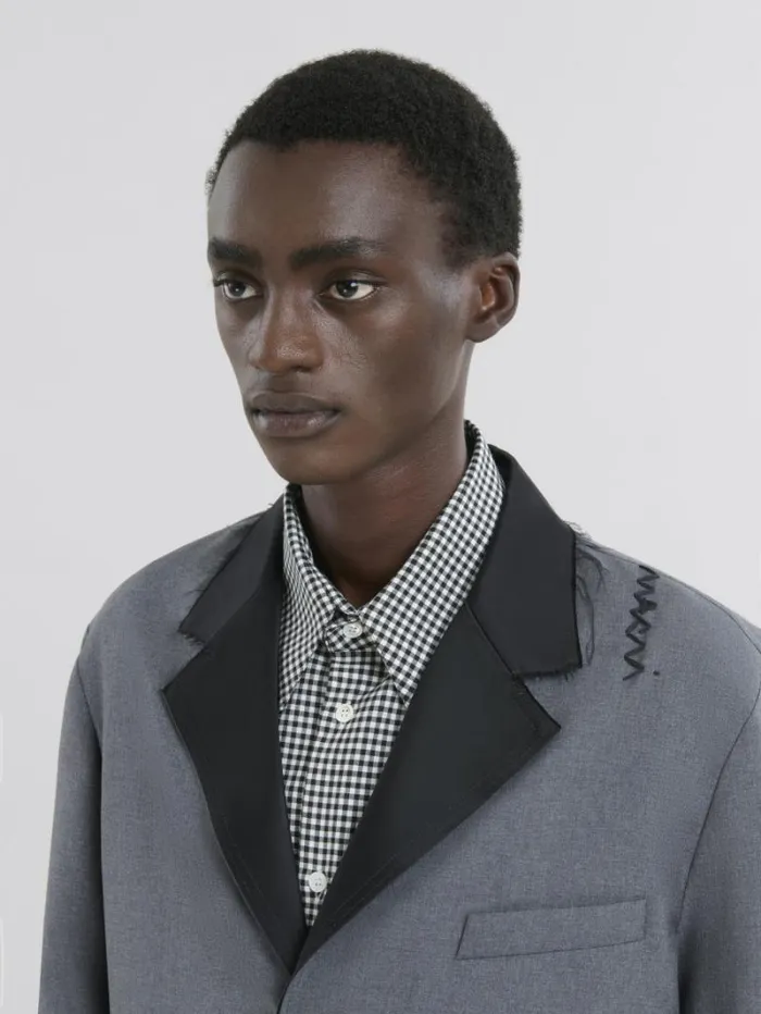 Men Marni Coats and Jackets Grey Single Breasted Wool Jacket With Marni Symbol