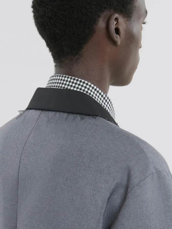 Men Marni Coats and Jackets Grey Single Breasted Wool Jacket With Marni Symbol