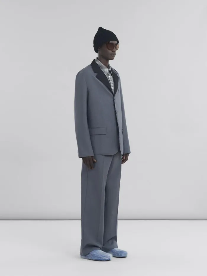 Men Marni Coats and Jackets Grey Single Breasted Wool Jacket With Marni Symbol