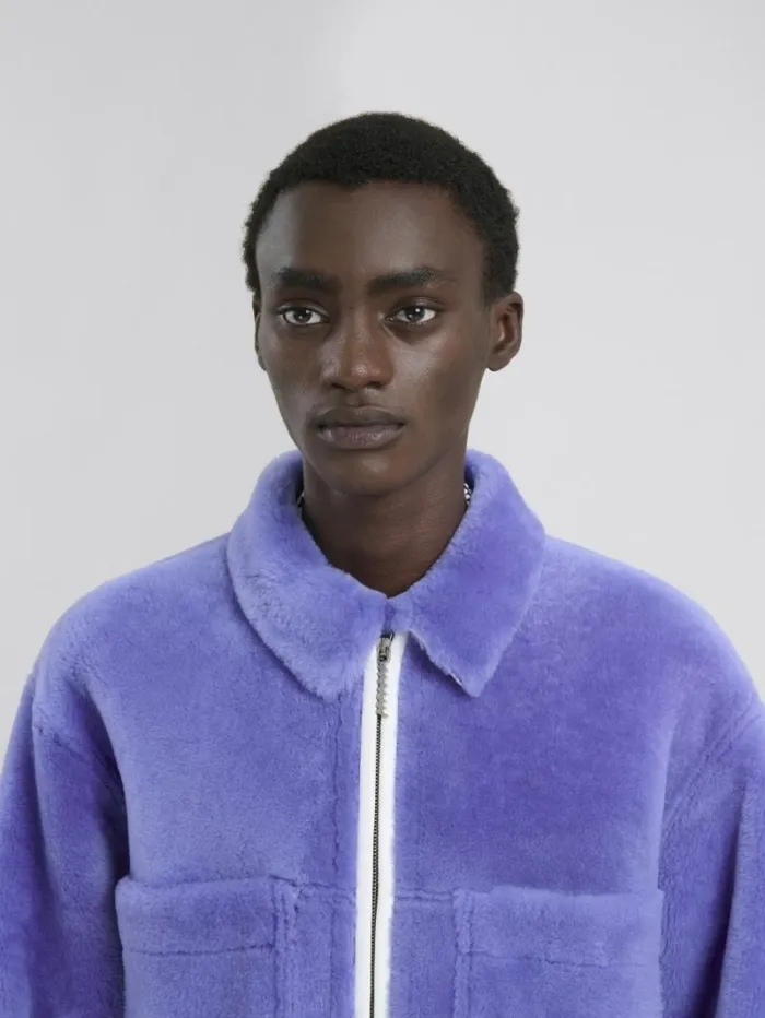 Men Marni Coats and Jackets Light Blue Shaved Shearling Jacket