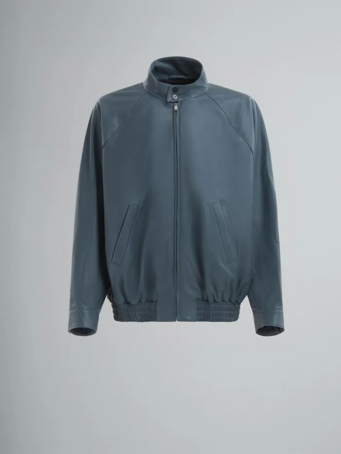 Men Marni Coats and Jackets Teal Nappa Leather Bomber Jacket