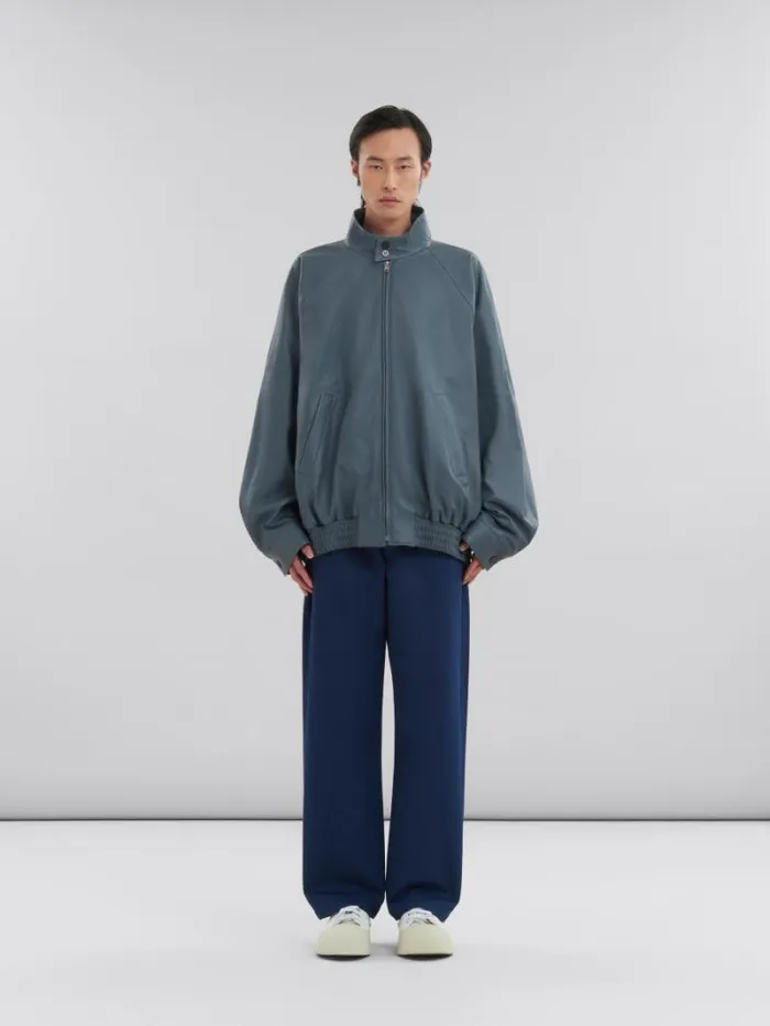 Men Marni Coats and Jackets Teal Nappa Leather Bomber Jacket