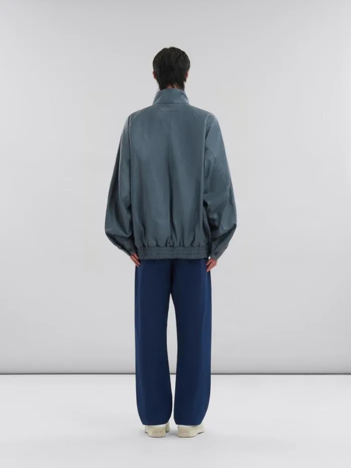 Men Marni Coats and Jackets Teal Nappa Leather Bomber Jacket