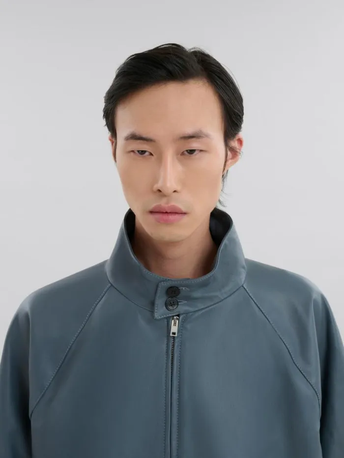 Men Marni Coats and Jackets Teal Nappa Leather Bomber Jacket