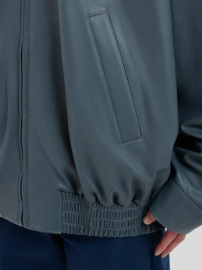 Men Marni Coats and Jackets Teal Nappa Leather Bomber Jacket