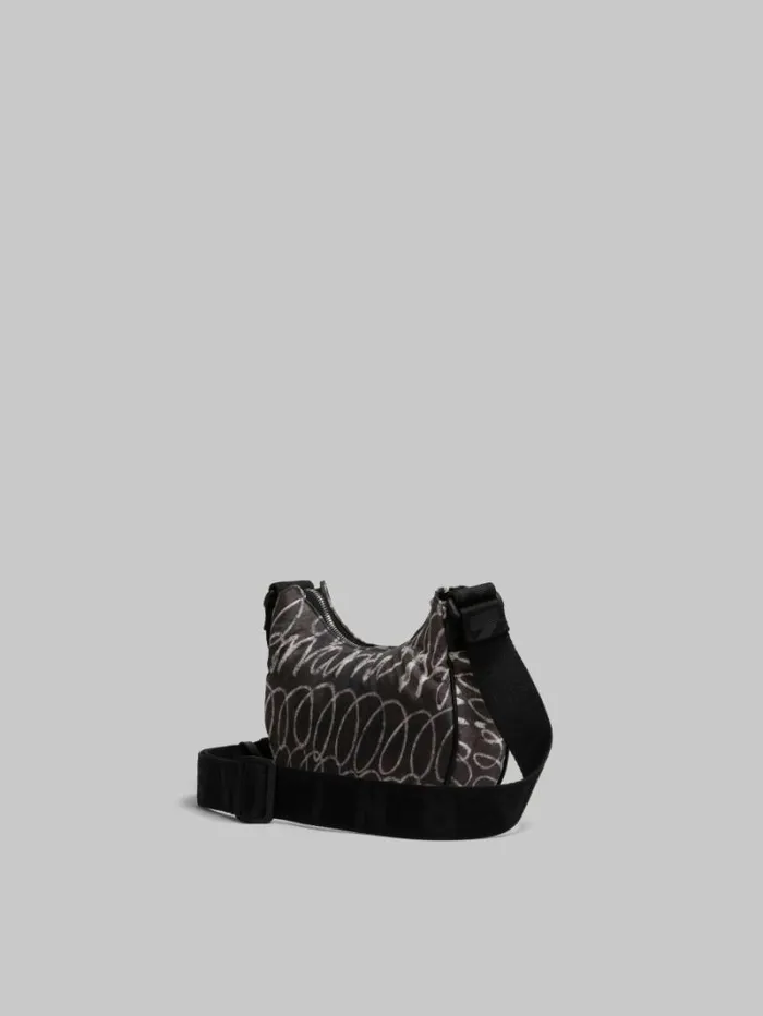 Men Marni Crossbody Bags Black Puff Hobo Bag With Marni Scribble Print