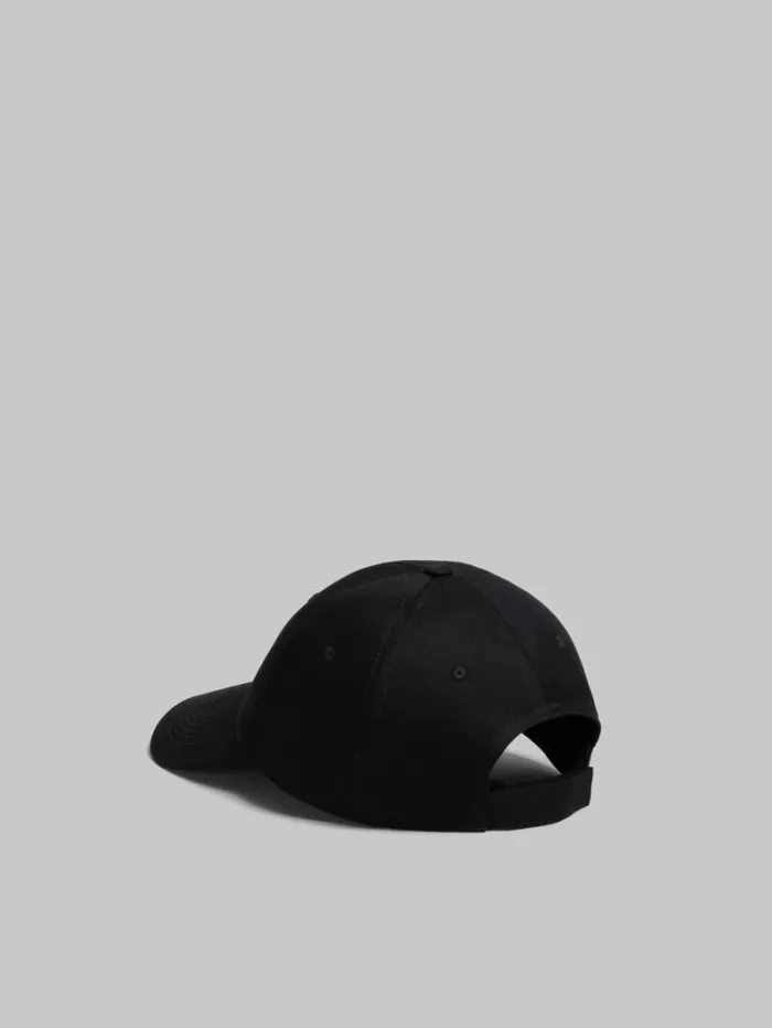 Men Marni Hats Black Organic Gabardine Baseball Cap With Embroidered Logo