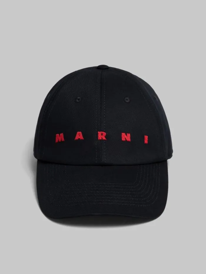 Men Marni Hats Black Organic Gabardine Baseball Cap With Embroidered Logo