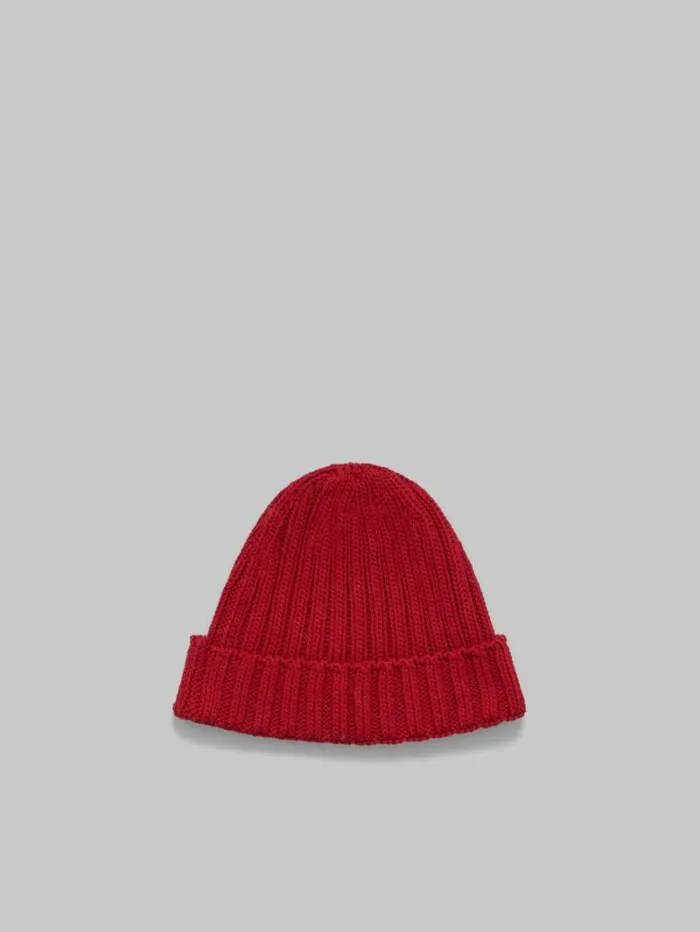 Men Marni Hats Red Cotton Beret With Embroidered Marni Logo