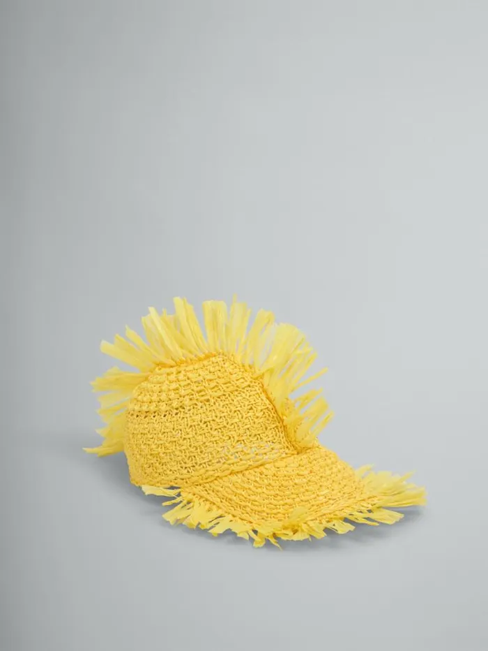 Men Marni Hats Yellow RaffiaEffect Baseball Cap